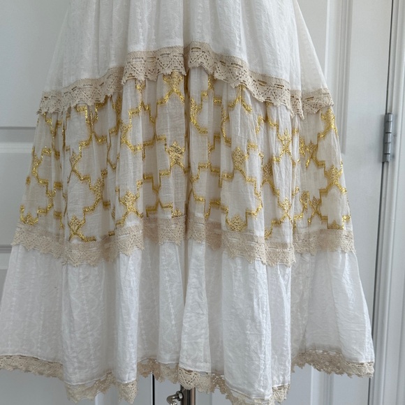 NWT Shira White 100% Cotton Crochet Smocked Gold Beach Cover-up Dress Free Size - Picture 7 of 15
